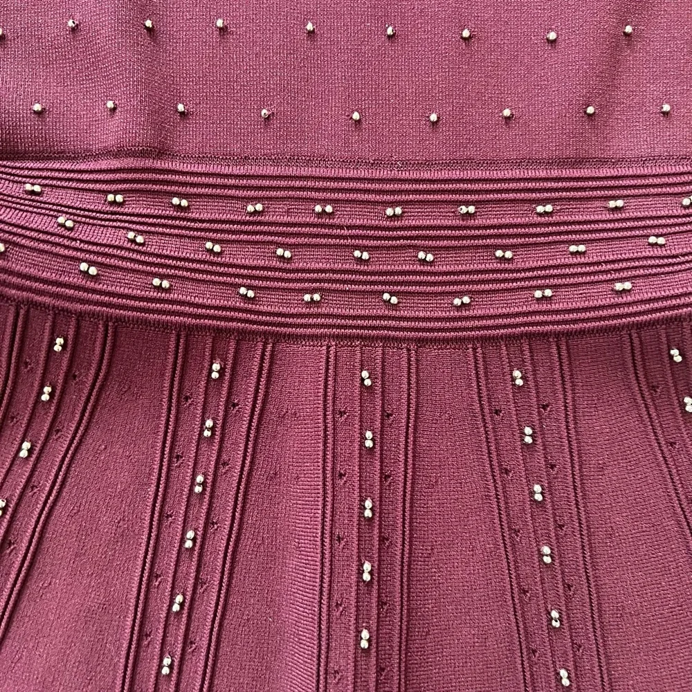 ✨sold✨ sandro • montaigne bordeaux bead embellished stud fit flare studded dress - Picture 8 of 12